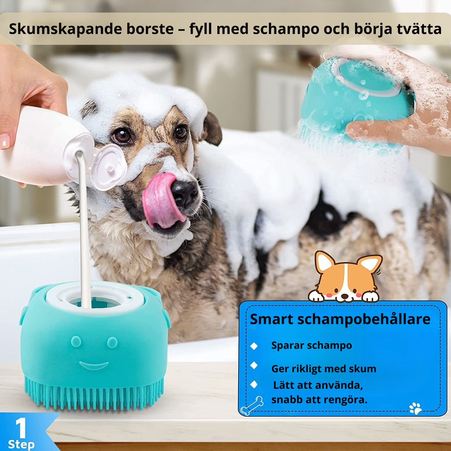 Hundborstset – schampo-, bad- och massageborste 3-pack